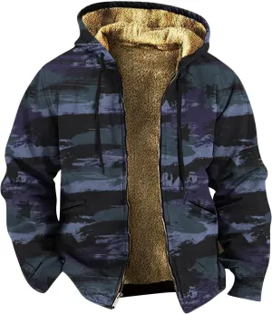 Men's Full Zip Up Fleece Flannel Jackets Camo Camouflage Hoodies Warm Sweater Coat Hunting Performance Sweatshirt