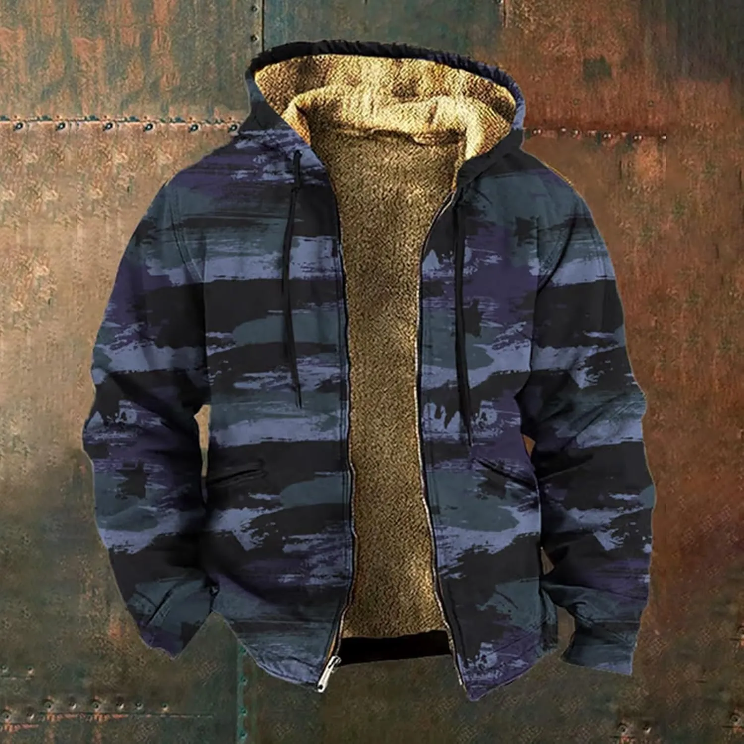 Men's Full Zip Up Fleece Flannel Jackets Camo Camouflage Hoodies Warm Sweater Coat Hunting Performance Sweatshirt
