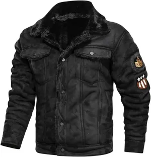Men's Genuine Suede Airforce Sherpa Shearling Faux Fur Lined Motorcycle Rider Aviator Warm Casual Classic Leather Jacket