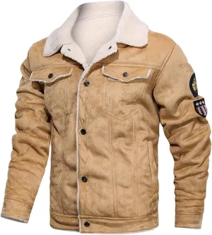 Men's Genuine Suede Airforce Sherpa Shearling Faux Fur Lined Motorcycle Rider Aviator Warm Casual Classic Leather Jacket