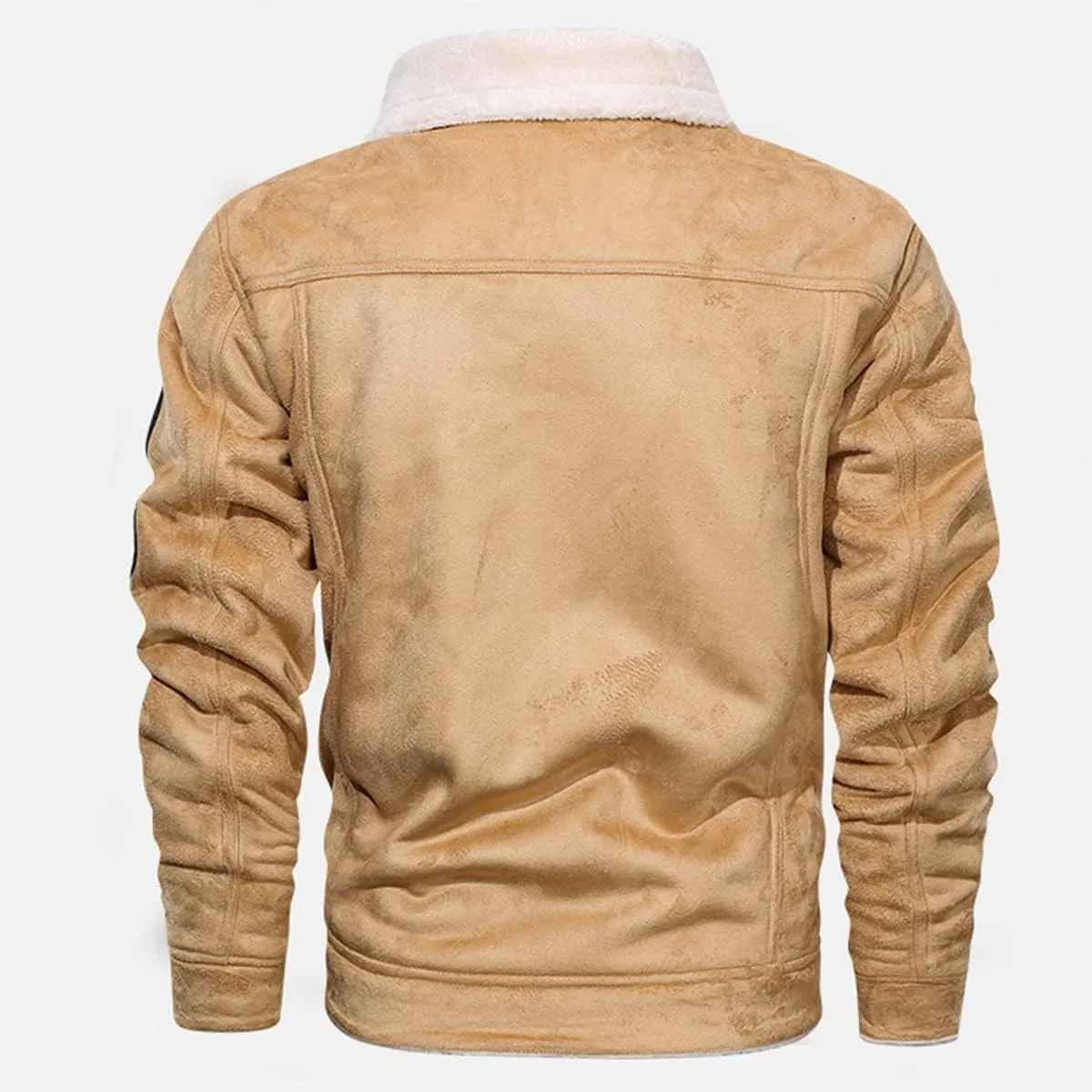 Men's Genuine Suede Airforce Sherpa Shearling Faux Fur Lined Motorcycle Rider Aviator Warm Casual Classic Leather Jacket