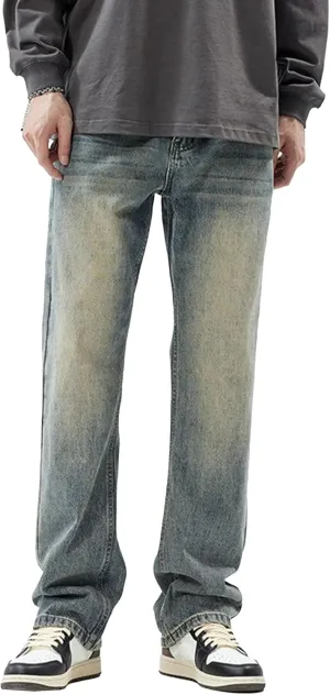 Men's Hip Hop Skateboard Jeans Streetwear Vintage Loose Fit Denim Pants Wide Leg Baggy Jeans