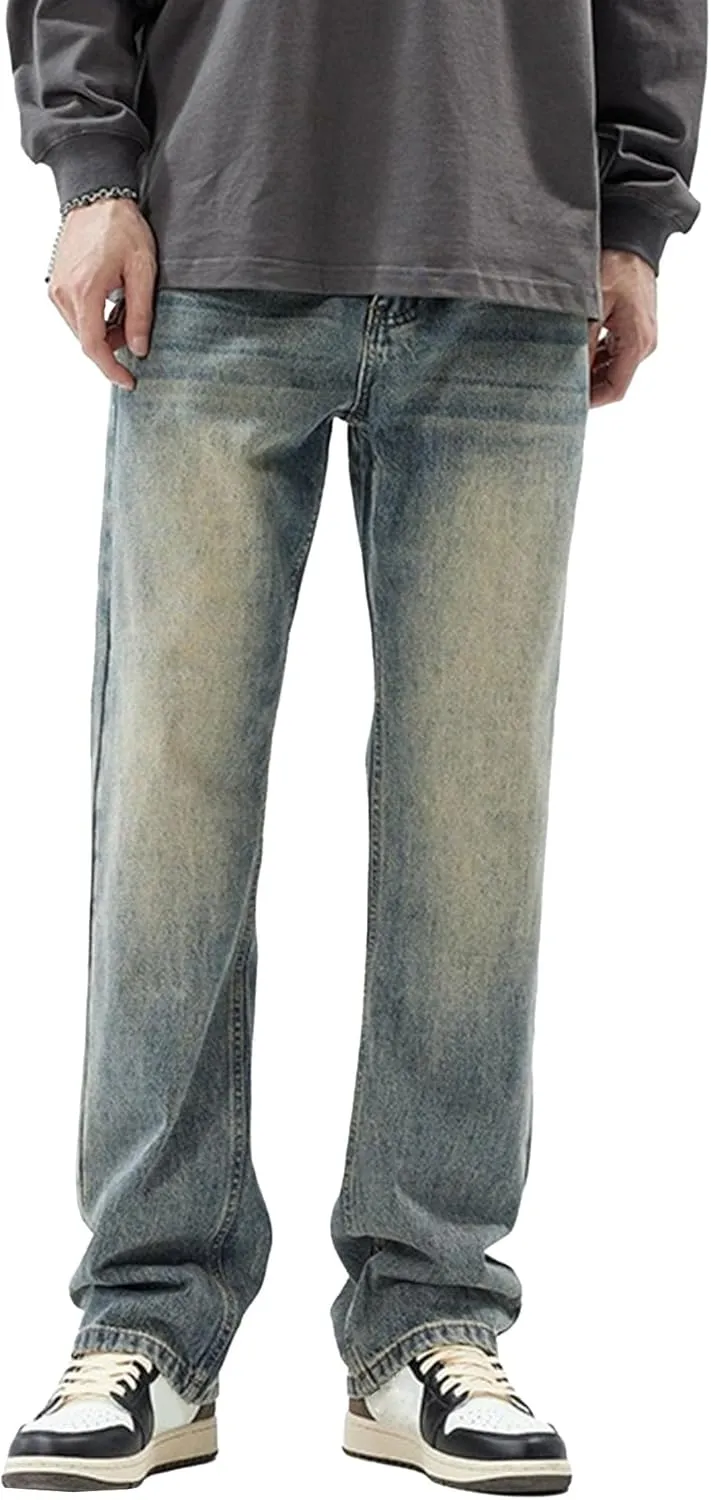 Men's Hip Hop Skateboard Jeans Streetwear Vintage Loose Fit Denim Pants Wide Leg Baggy Jeans