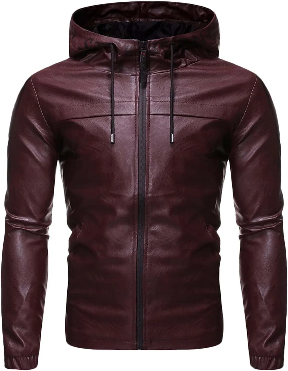 Men's Hooded Military Jackets Faux Leather Lined Aviator Bomber Jacket Hoodie Leather Coat Zipper Windbreaker