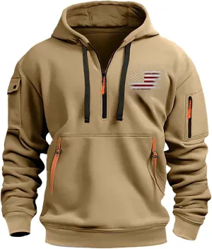 Men's Hoodies Quarter Zip Pullover Vintage Workout Running Active Hoodies with Pockets Military Tactical Sweatshirt