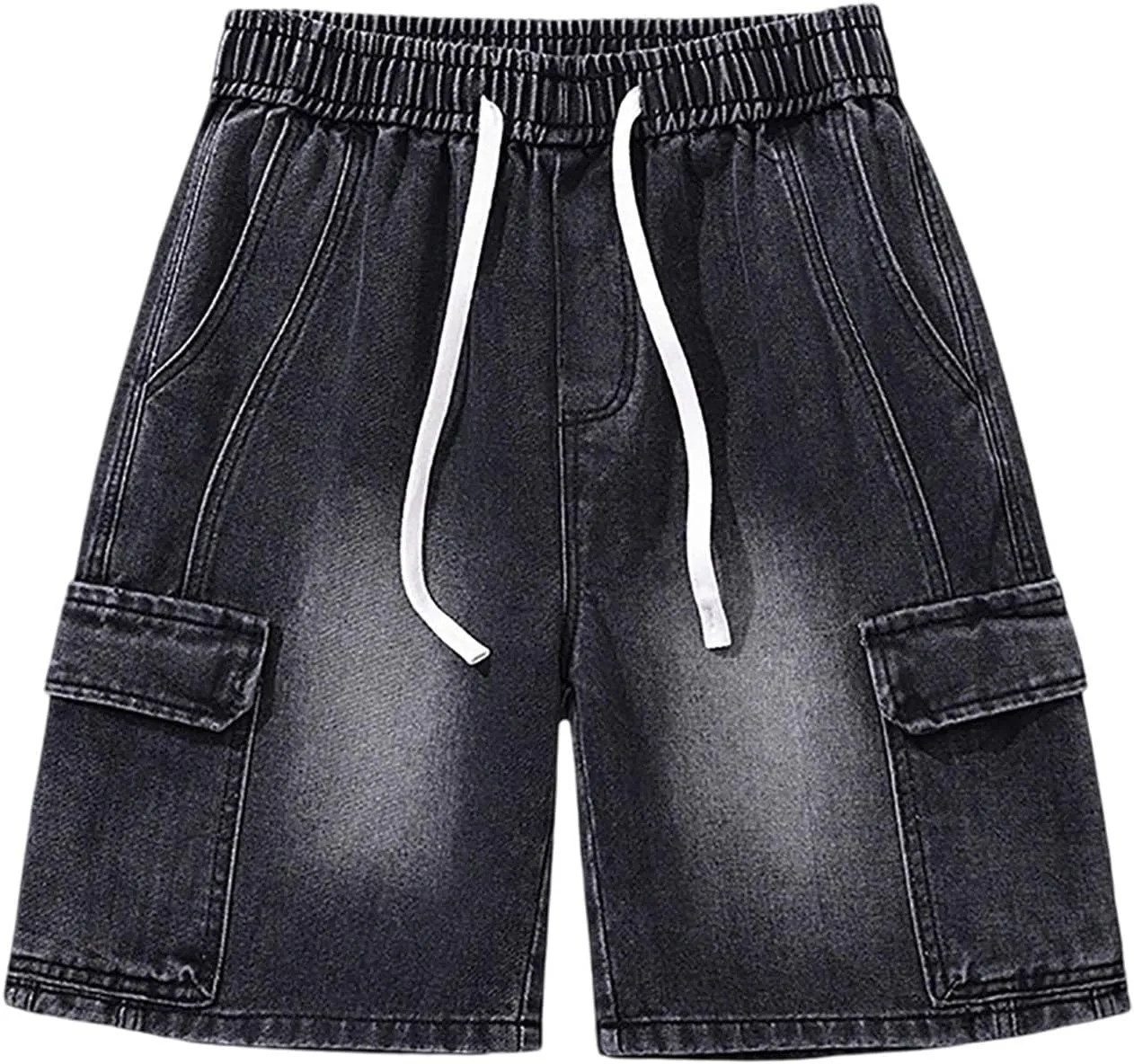 Men's Loose Fit Hip Hop Cropped Jean Shorts Baggy Denim Shorts with Pockets Casual Summer Streetwear Clothes