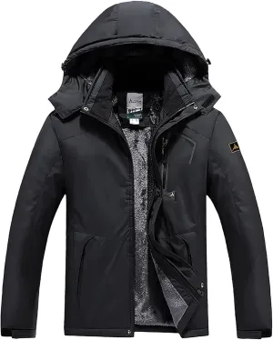 Men's Mountain Ski Jacket Waterproof Windproof Rain Jacket Winter Thermal Hooded Coat Zip Up Cargo Jeckets Overcoats