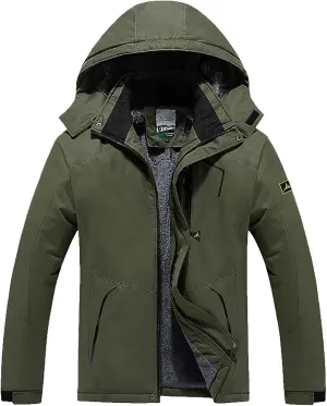 Men's Mountain Ski Jacket Waterproof Windproof Rain Jacket Winter Thermal Hooded Coat Zip Up Cargo Jeckets Overcoats