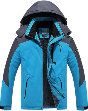 Men's Mountain Ski Jacket Waterproof Windproof Rain Jacket Winter Thermal Hooded Coat Zip Up Cargo Jeckets Overcoats