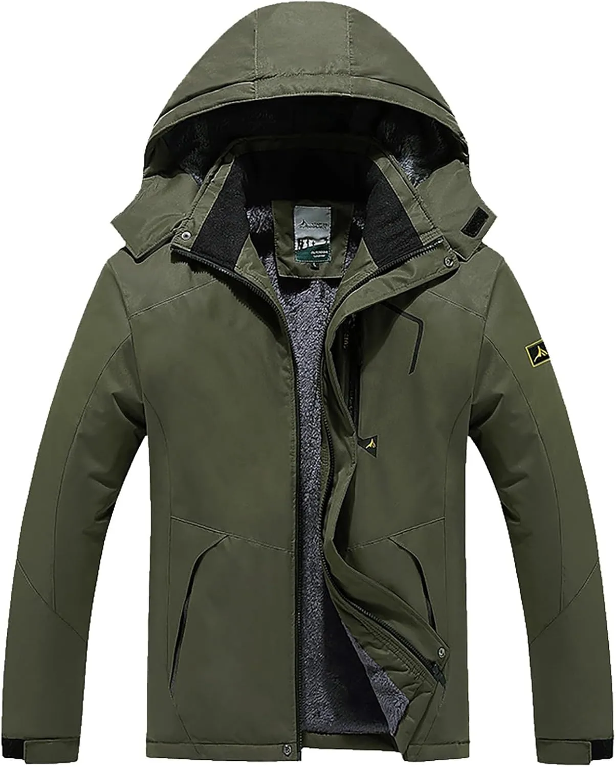 Men's Mountain Ski Jacket Waterproof Windproof Rain Jacket Winter Thermal Hooded Coat Zip Up Cargo Jeckets Overcoats