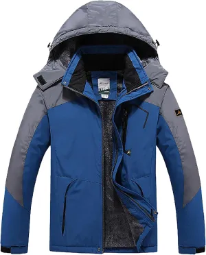Men's Mountain Ski Jacket Waterproof Windproof Rain Jacket Winter Thermal Hooded Coat Zip Up Cargo Jeckets Overcoats