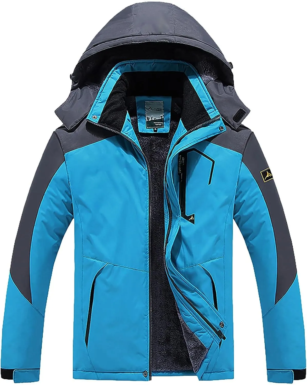 Men's Mountain Ski Jacket Waterproof Windproof Rain Jacket Winter Thermal Hooded Coat Zip Up Cargo Jeckets Overcoats