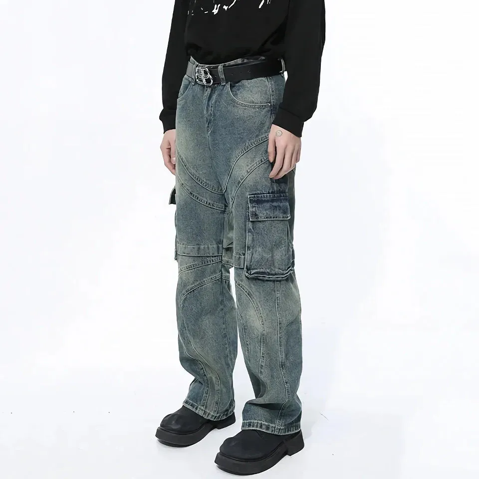 Men's Patchwork Gradient Wide Leg Denim Pants