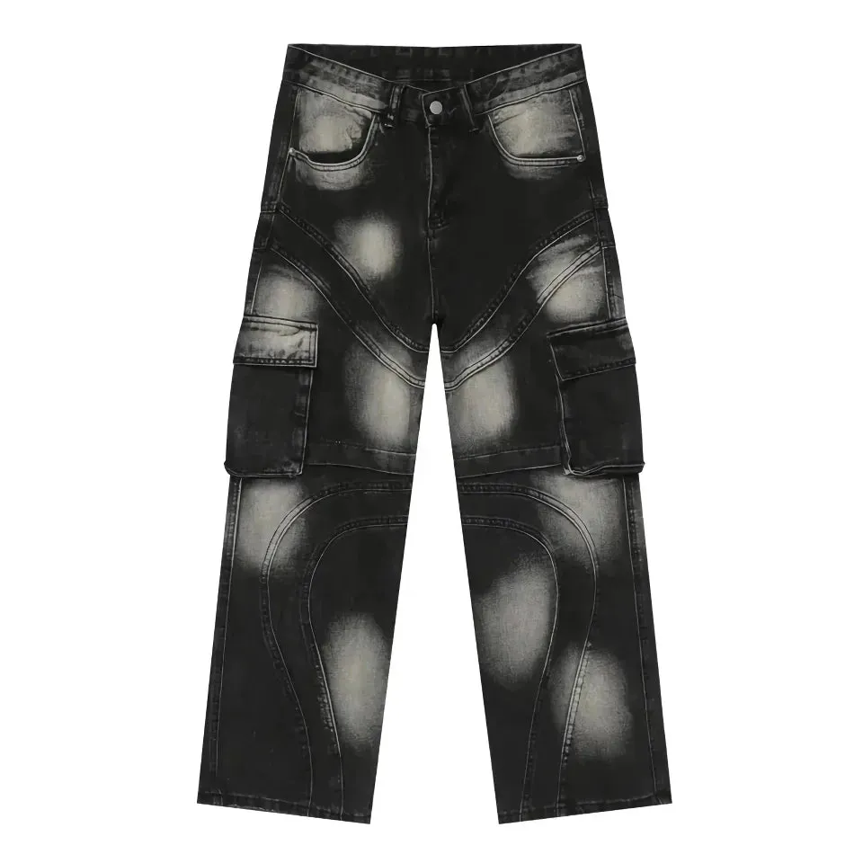 Men's Patchwork Gradient Wide Leg Denim Pants
