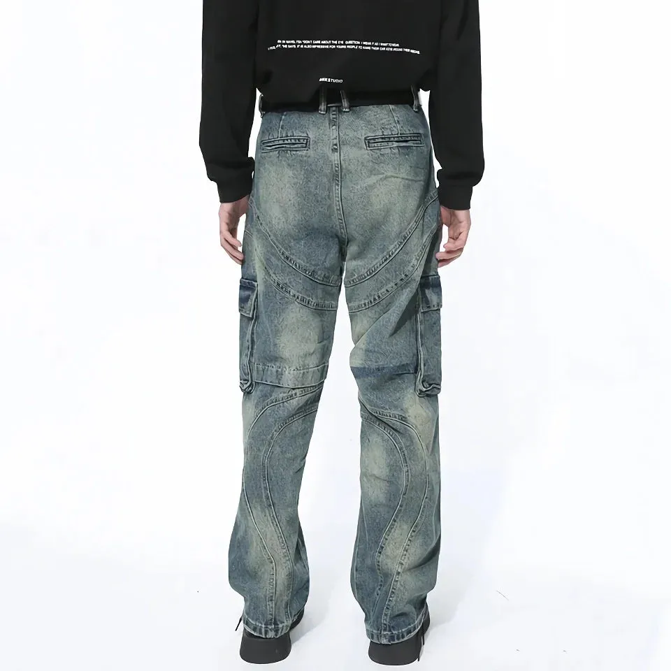 Men's Patchwork Gradient Wide Leg Denim Pants