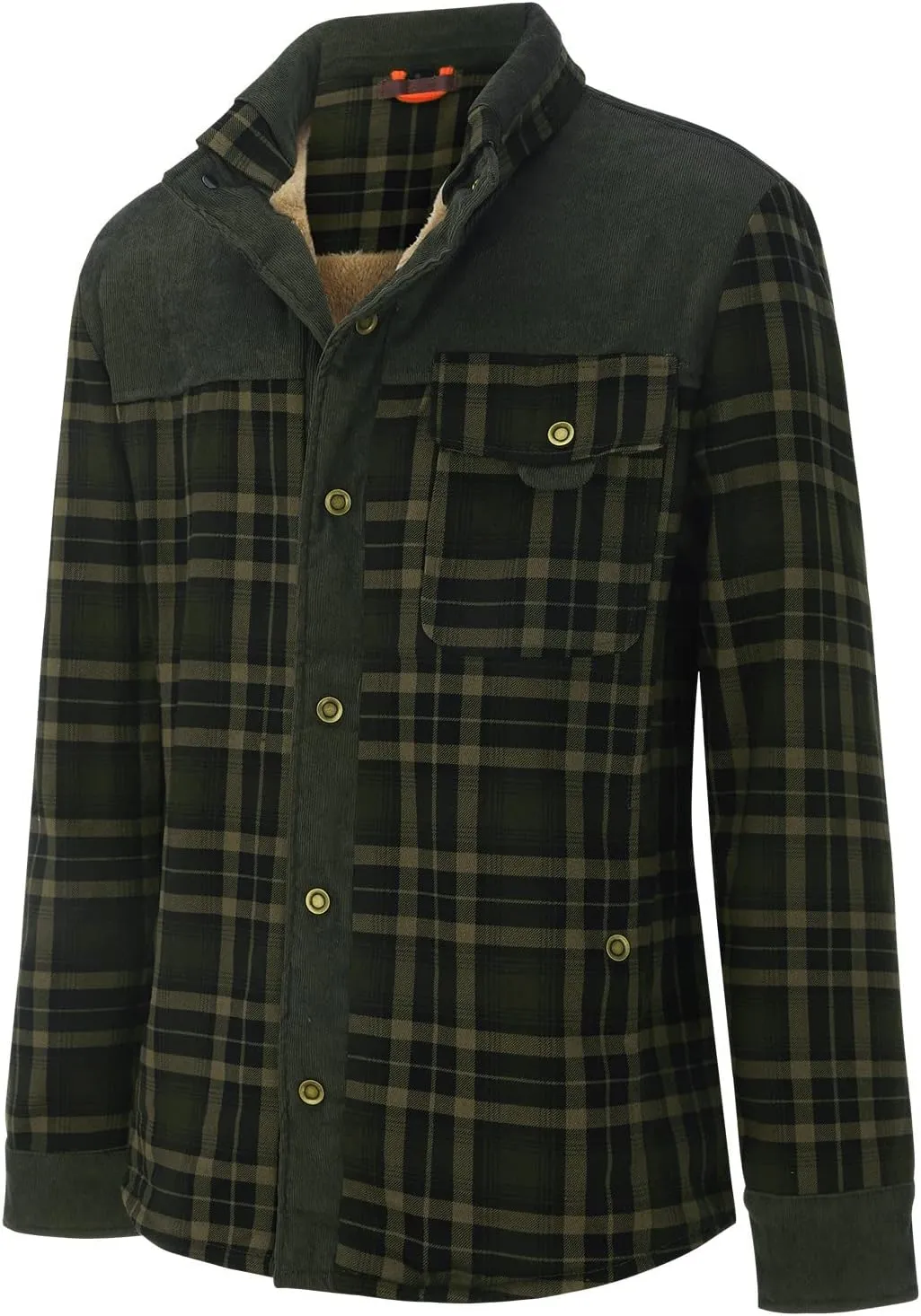 Men's Plaid Shirt Casual Flannel Jacket Lapel Button Down Pocket Long Sleeve Shirt Patchwork Jacket Thickened ​Coat