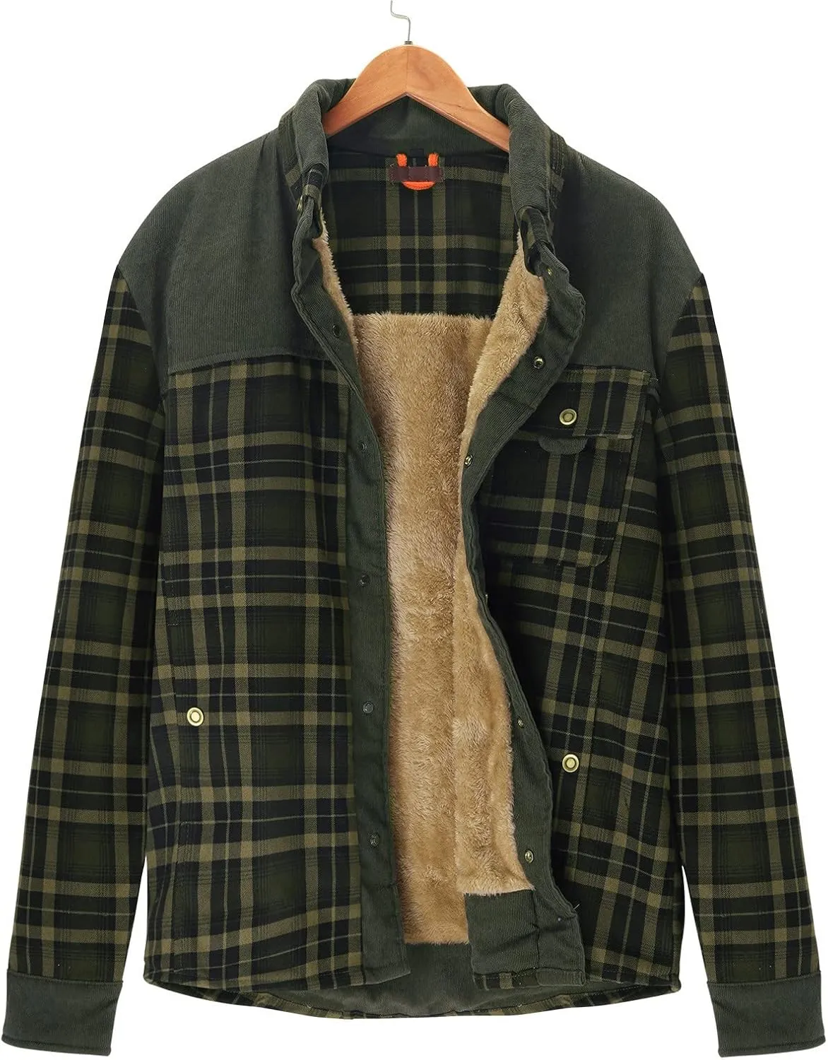 Men's Plaid Shirt Casual Flannel Jacket Lapel Button Down Pocket Long Sleeve Shirt Patchwork Jacket Thickened ​Coat