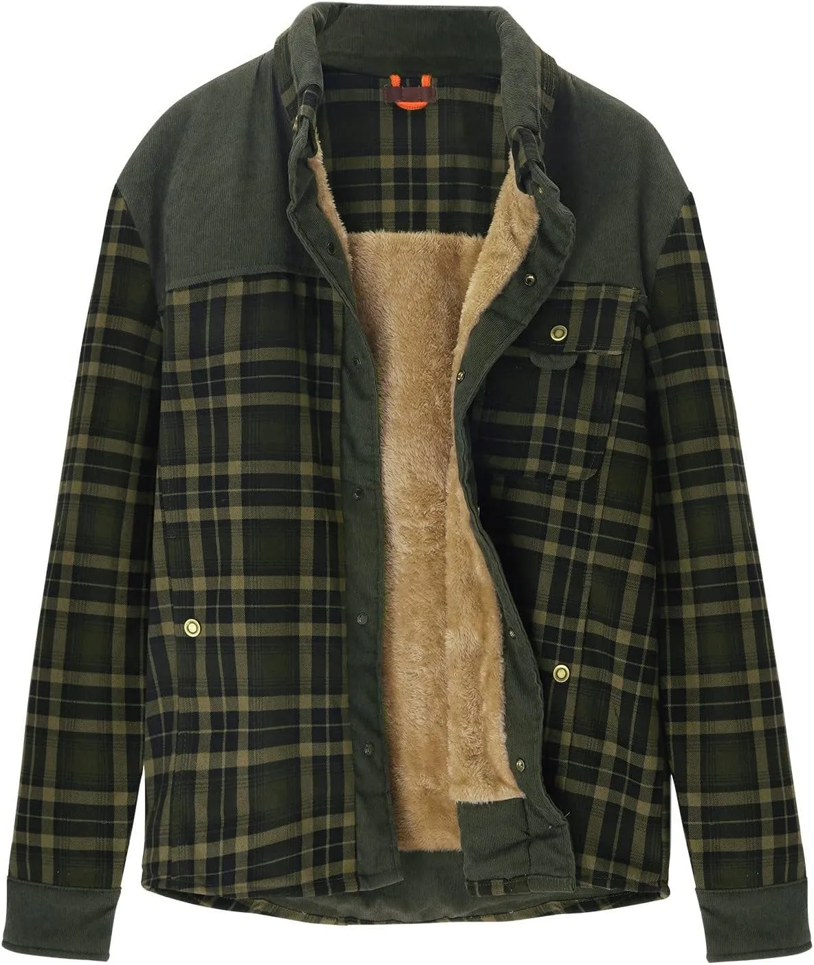 Men's Plaid Shirt Casual Flannel Jacket Lapel Button Down Pocket Long Sleeve Shirt Patchwork Jacket Thickened ​Coat