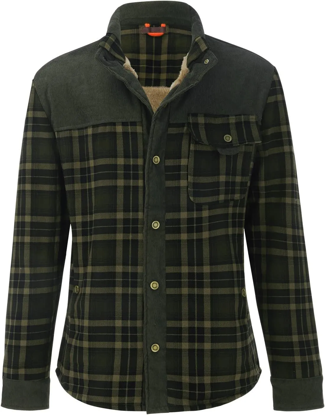 Men's Plaid Shirt Casual Flannel Jacket Lapel Button Down Pocket Long Sleeve Shirt Patchwork Jacket Thickened ​Coat