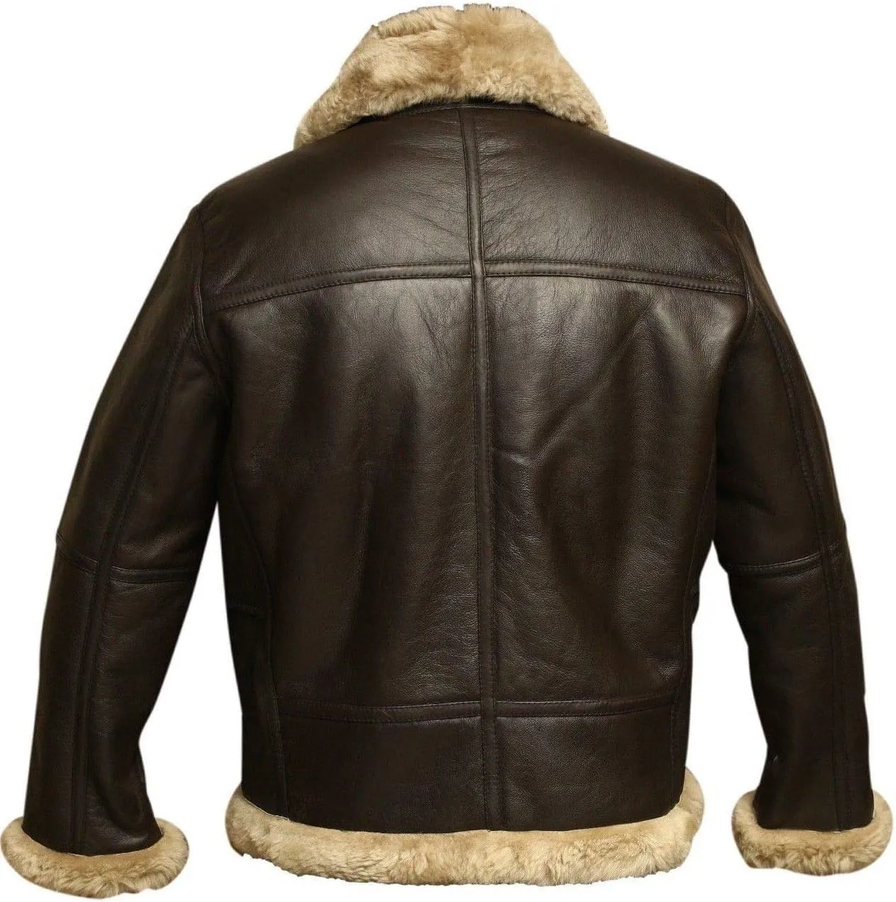 Mens RAF B3 Aviator Bomber Leather Jacket - WW2 Fur Shearling Sheepskin Jacket Men Black/Brown