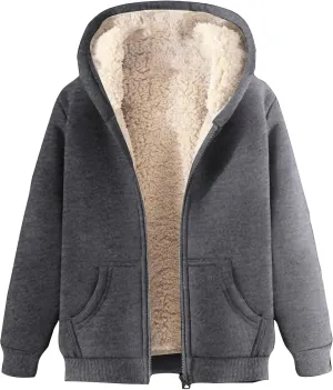 Men's Sherpa Zip Up Warm Hoodies Fleece Lined Jacket with Hood Sweatshirt Fall Winter Zipper Sweater Hooded Coats
