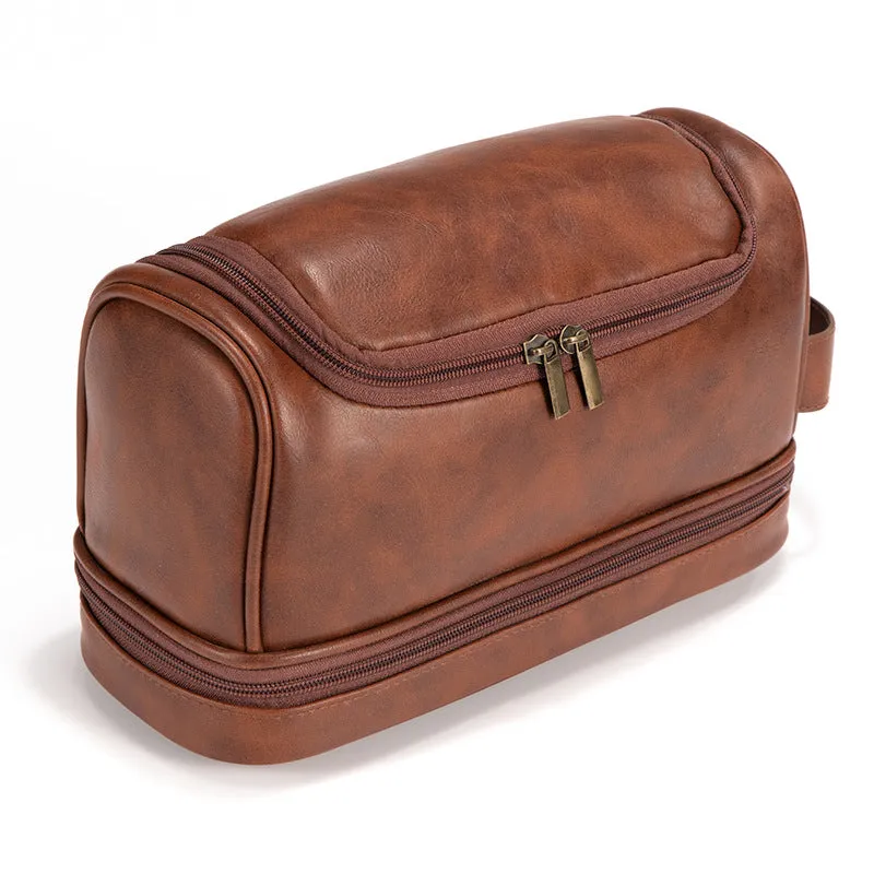 Men's Simplicity Leather Cosmetics Storage Convenient Neutral Wash With Hook Cosmetic Bags