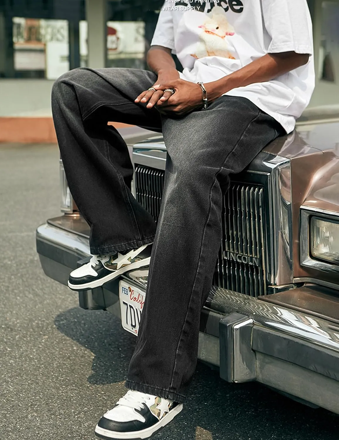 Mens Straight Leg Jeans Y2k Baggy Skater Jeans Joggers Vintage Denim Pants for Men