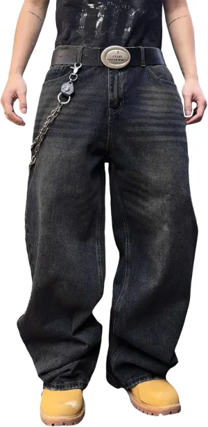 Mens Streetwear Hip Hop Baggy Jeans Wide Leg Skater Denim Pants Loose Long Trousers