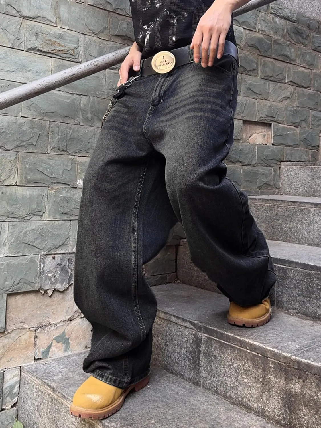 Mens Streetwear Hip Hop Baggy Jeans Wide Leg Skater Denim Pants Loose Long Trousers