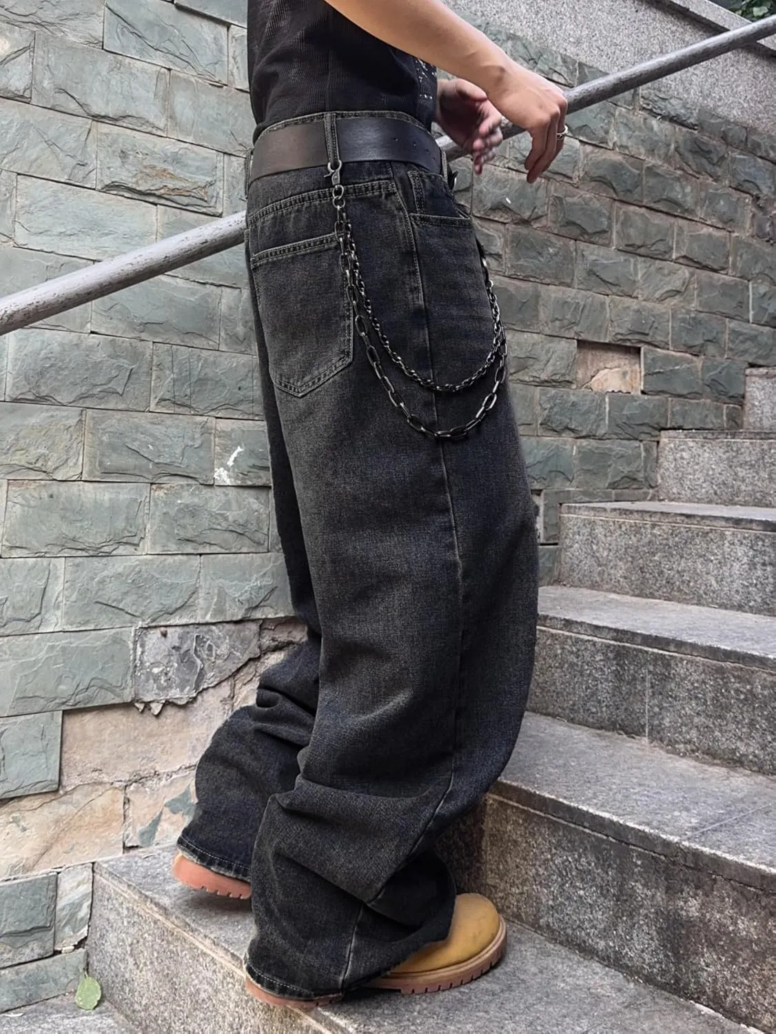 Mens Streetwear Hip Hop Baggy Jeans Wide Leg Skater Denim Pants Loose Long Trousers