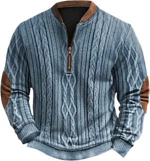 Men's Sweatshirts Quarter Zip Stand Collar 3D Pattern Sweater Casual Long Sleeve Funny Outdoor Knit Print Pullovers