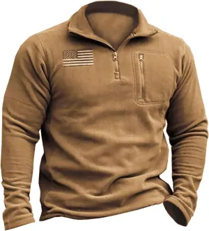 Mens Tactical Fleece Jacket Quarter Zip Pullover Soft Warm Sweatshirt