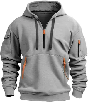 Mens Tactical Hoodies Quarter Zip Pullover Vintage Long Sleeve Hoodie Casual Fashion Military Sweatshirt with Pockets