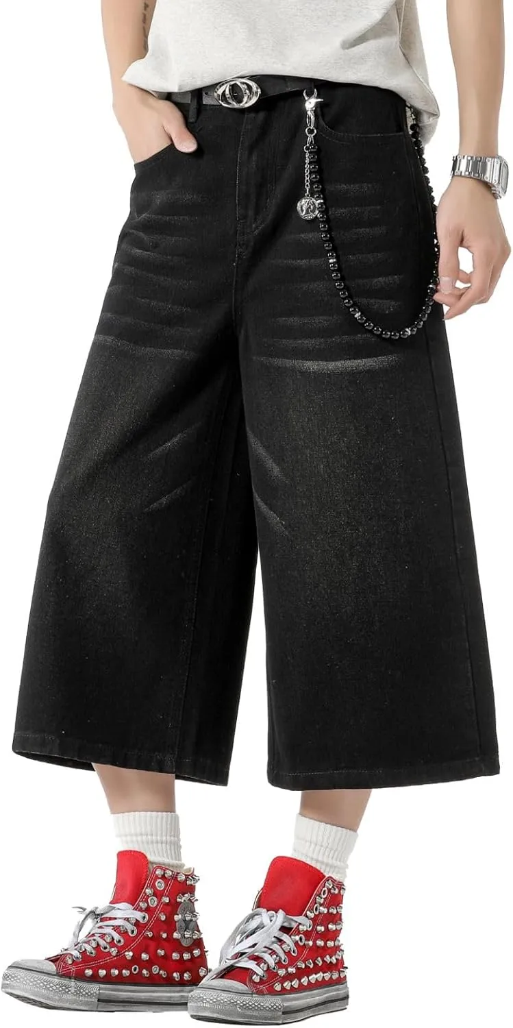 Men's Teen Acid Wash Y2K Jorts Baggy Jean Shorts Wide Leg Loose Fit Streetwear Hip Hop Summer Jnco Shorts