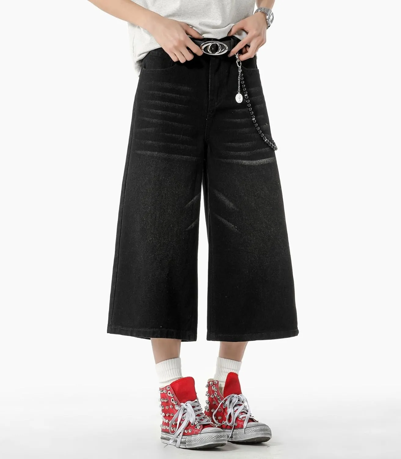 Men's Teen Acid Wash Y2K Jorts Baggy Jean Shorts Wide Leg Loose Fit Streetwear Hip Hop Summer Jnco Shorts