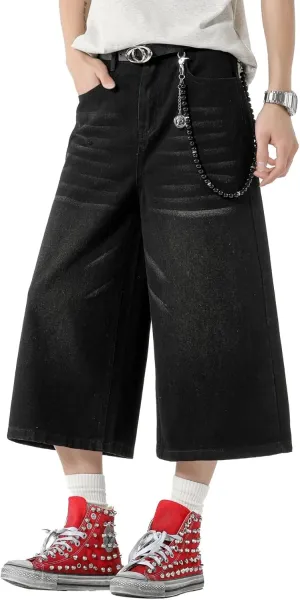 Men's Teen Acid Wash Y2K Jorts Baggy Jean Shorts Wide Leg Loose Fit Streetwear Hip Hop Summer Jnco Shorts