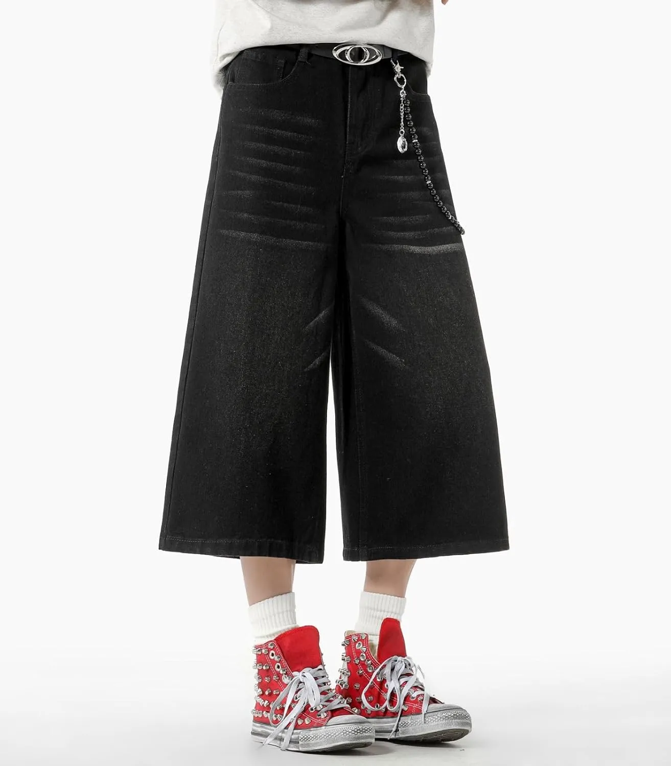 Men's Teen Acid Wash Y2K Jorts Baggy Jean Shorts Wide Leg Loose Fit Streetwear Hip Hop Summer Jnco Shorts