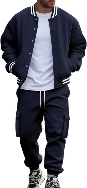 Men's Tracksuit Set Jogging Sweatsuits Varsity Baseball Jacket Coat Cotton Blend Letterman Jackets Cargo Sweatpants