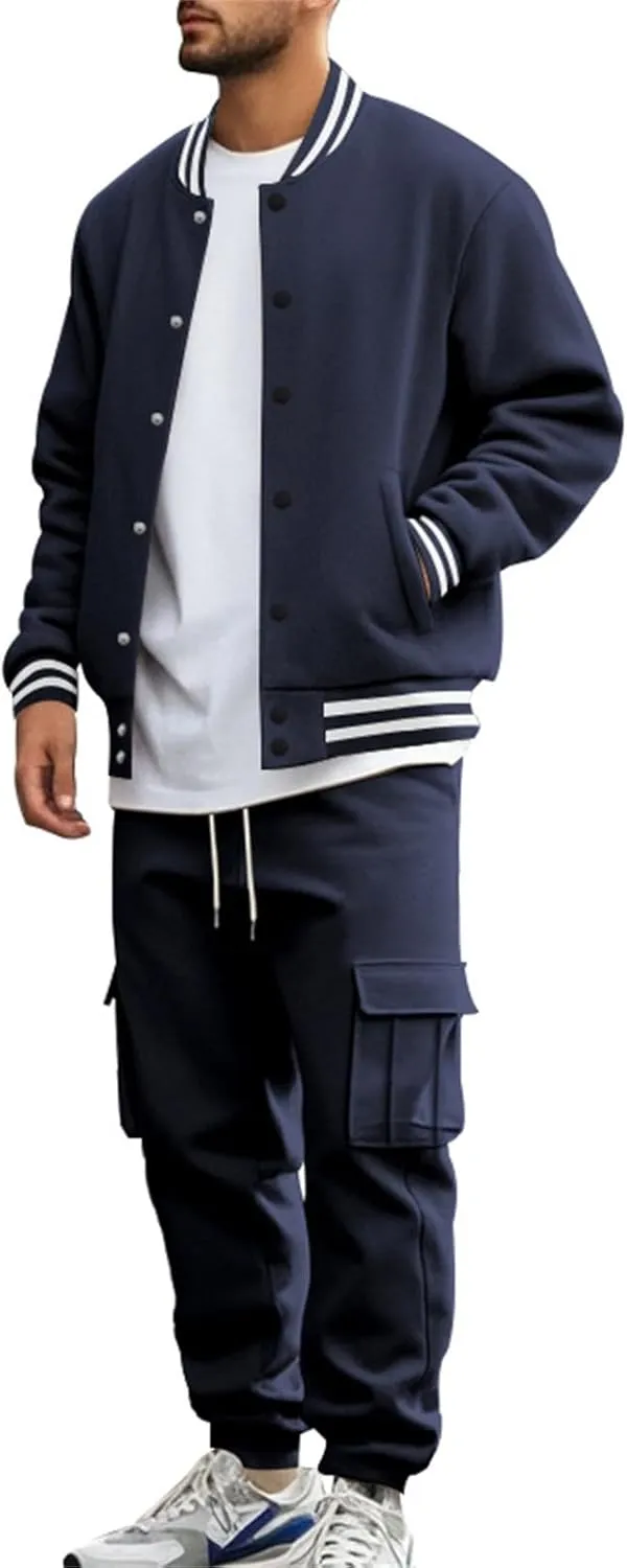 Men's Tracksuit Set Jogging Sweatsuits Varsity Baseball Jacket Coat Cotton Blend Letterman Jackets Cargo Sweatpants