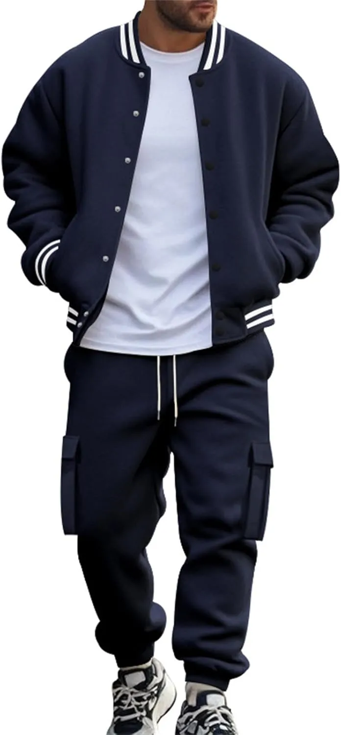 Men's Tracksuit Set Jogging Sweatsuits Varsity Baseball Jacket Coat Cotton Blend Letterman Jackets Cargo Sweatpants