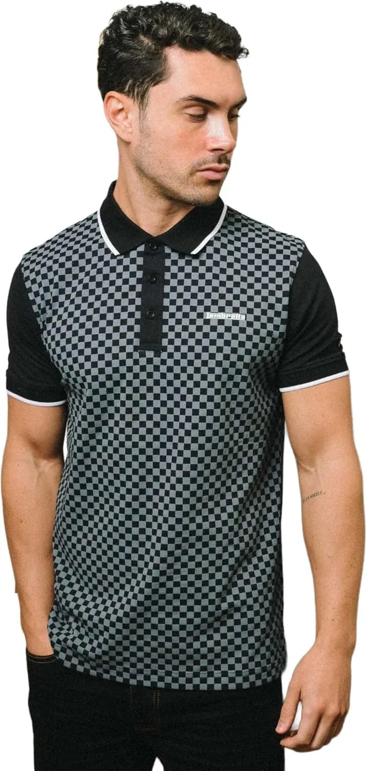 Mens Two Tone All Over Print Short Sleeve Cotton Polo Shirt Top