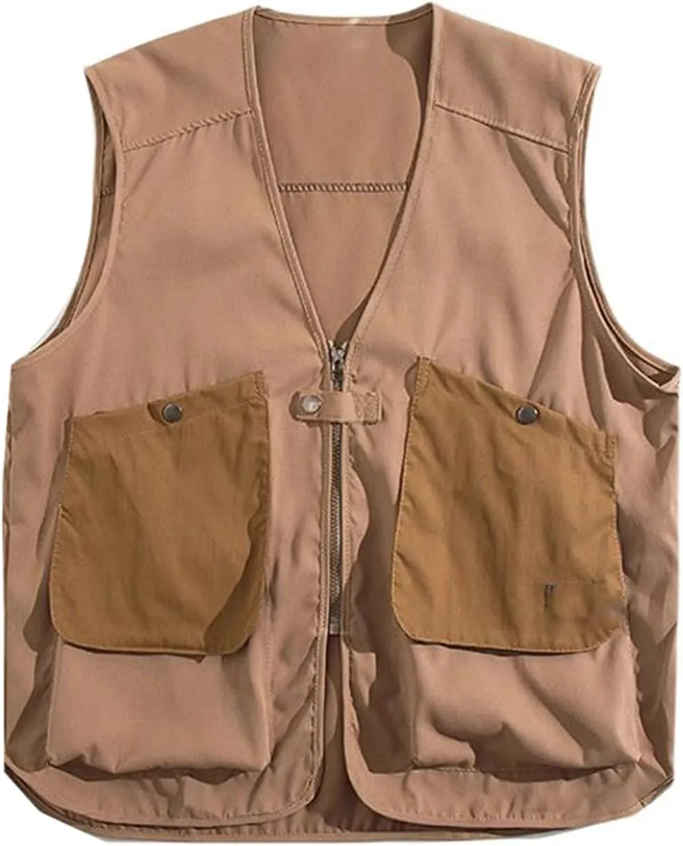 Men's Vest Male's Japanese Retro V-Neck Workwear Pockets Waistcoat