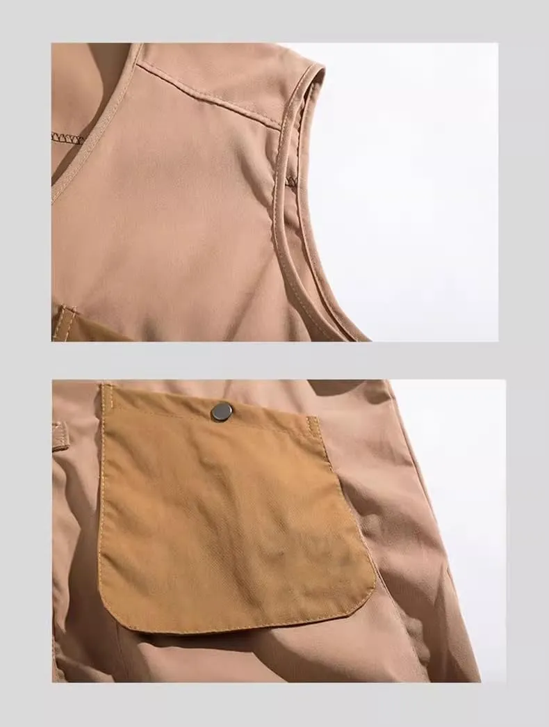 Men's Vest Male's Japanese Retro V-Neck Workwear Pockets Waistcoat