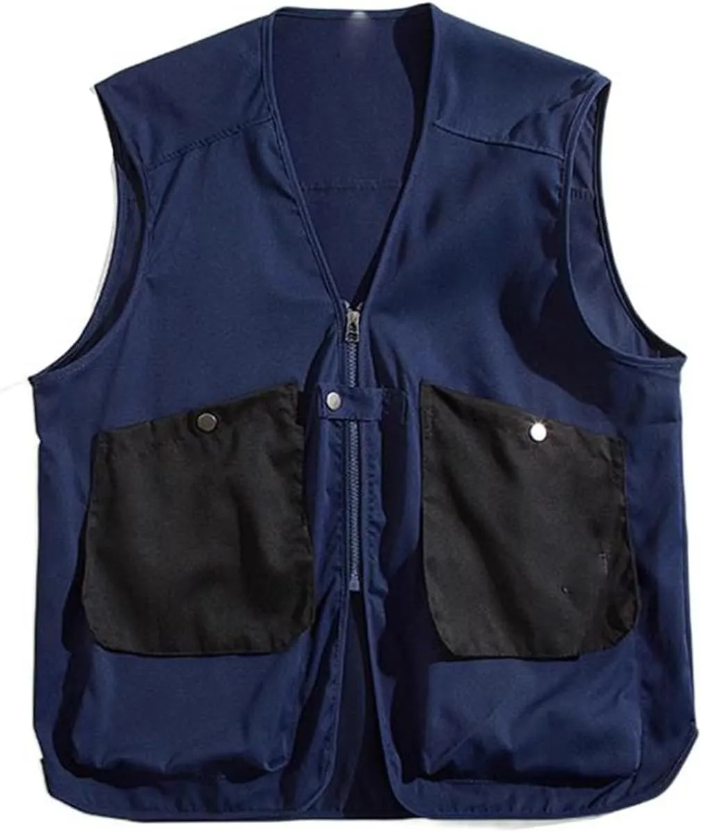 Men's Vest Male's Japanese Retro V-Neck Workwear Pockets Waistcoat