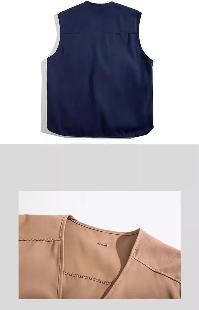 Men's Vest Male's Japanese Retro V-Neck Workwear Pockets Waistcoat