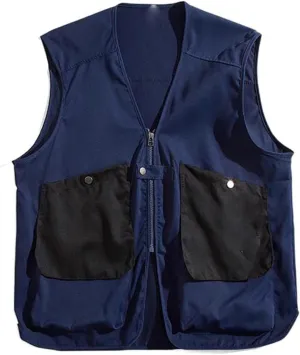 Men's Vest Male's Japanese Retro V-Neck Workwear Pockets Waistcoat