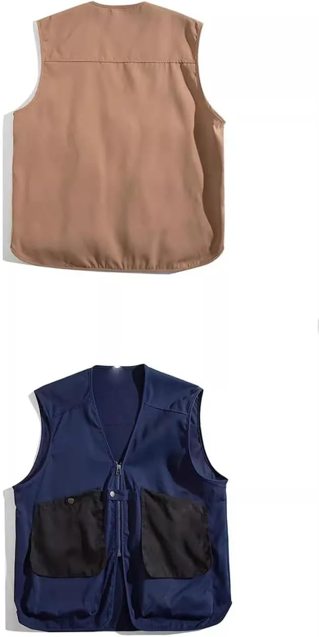 Men's Vest Male's Japanese Retro V-Neck Workwear Pockets Waistcoat