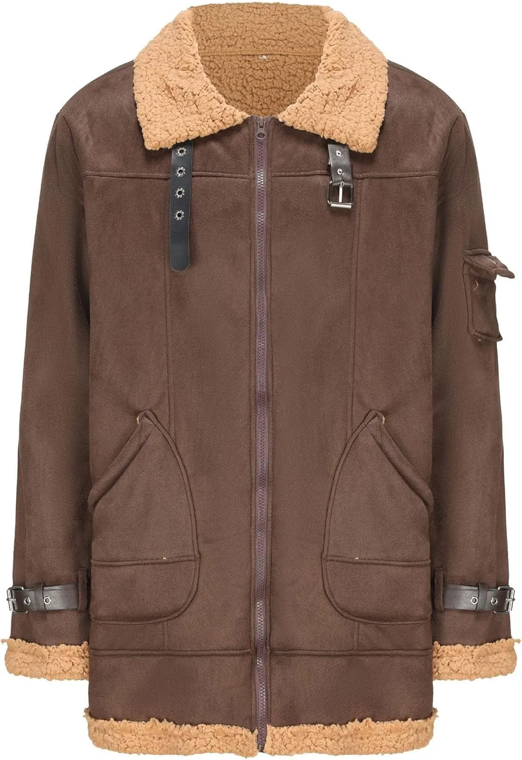 Men'S Vintage Suede Jacket Plush Collar Coats Faux Leather Jacket Men Zip Up Motorcycle Jacket Coats Retro Tops