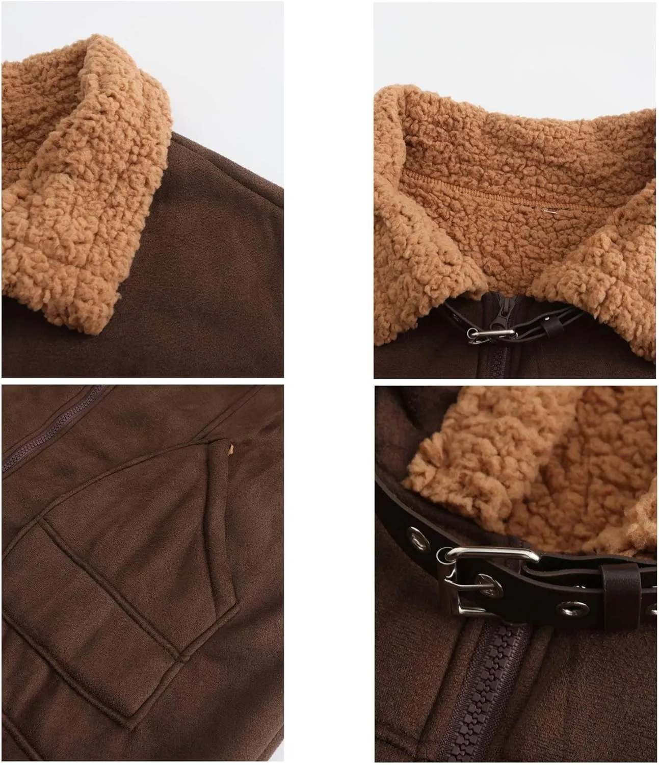 Men'S Vintage Suede Jacket Plush Collar Coats Faux Leather Jacket Men Zip Up Motorcycle Jacket Coats Retro Tops