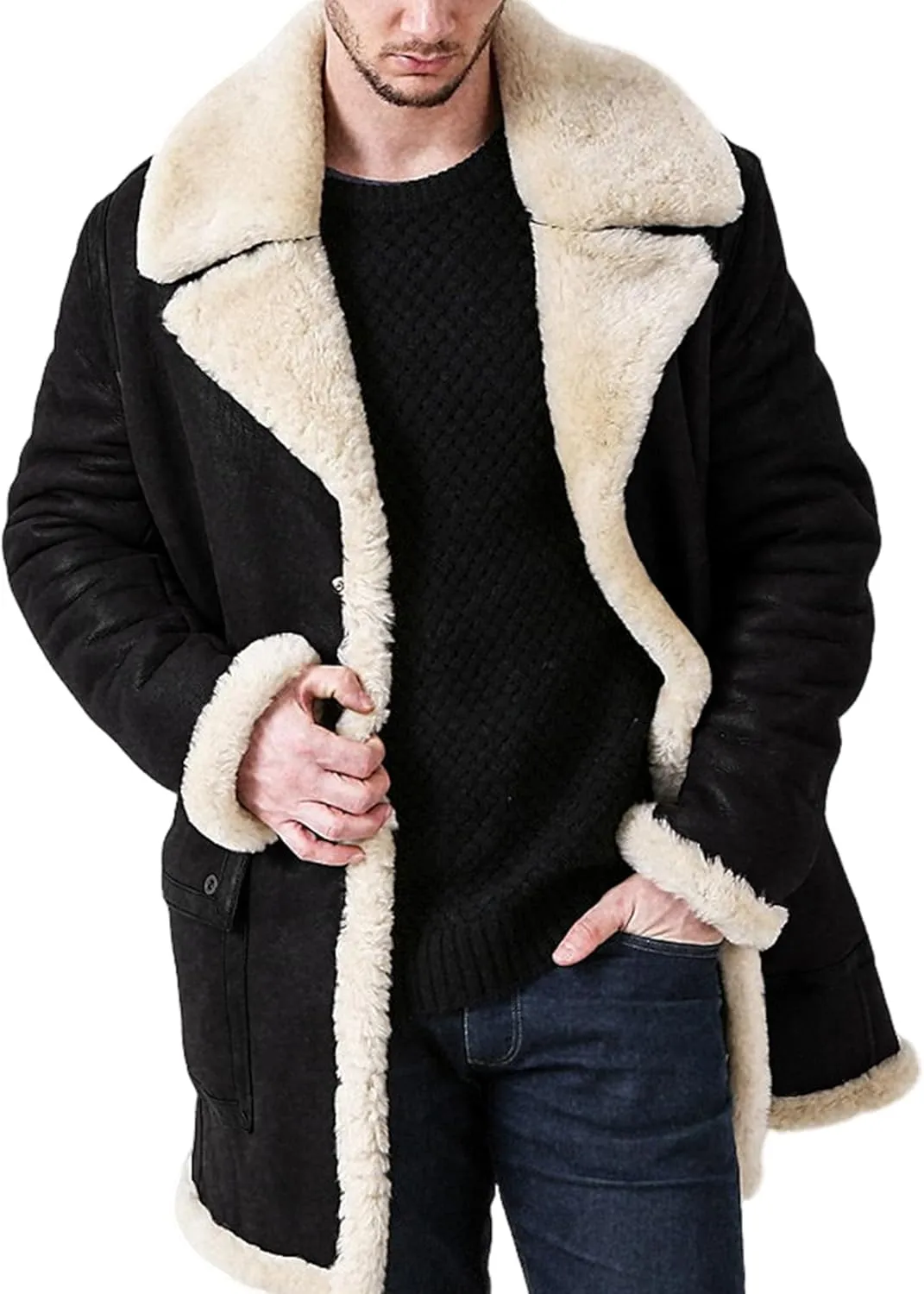 Men'S Vintage Suede Jacket Plush Collar Coats Faux Leather Jacket Men Zip Up Motorcycle Jacket Coats Retro Tops